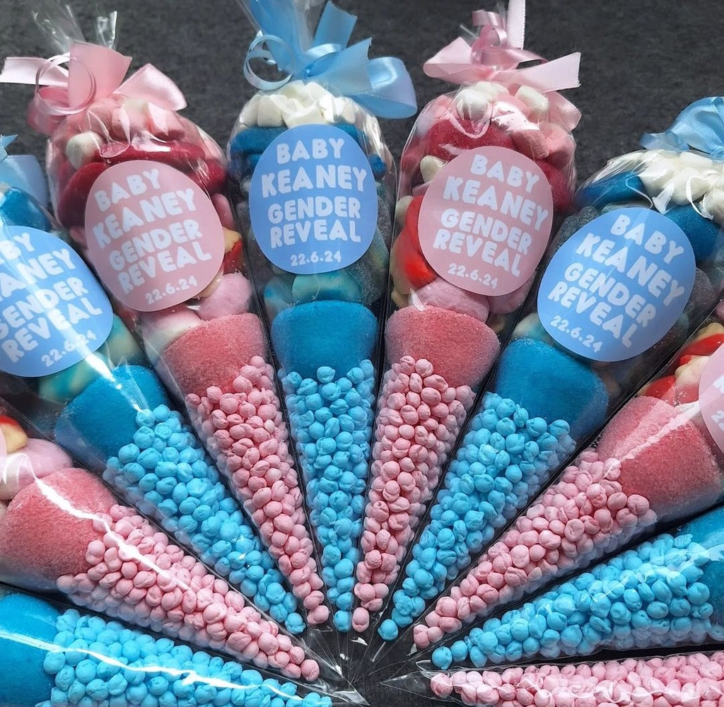 Gender Reveal themed sweet cones